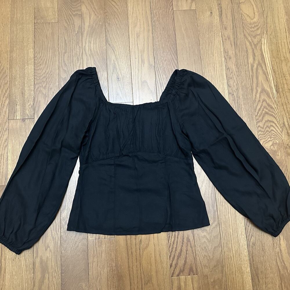NWT Old Navy Boho Smocked Peasant Puff Sleeve Shirt Black Blouse Women’s Medium